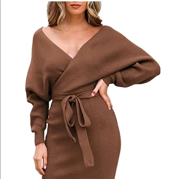 Dresses | Lightbrown Fauxwrap Bodycon Sweater Dress | Poshmark Dresses | Lightbrown Fauxwrap Bodycon Sweater Dress | Poshmark